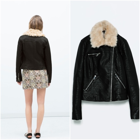 ZARA Fur Collar Jacket :Black, US L/EUR L - Picture 2 of 4